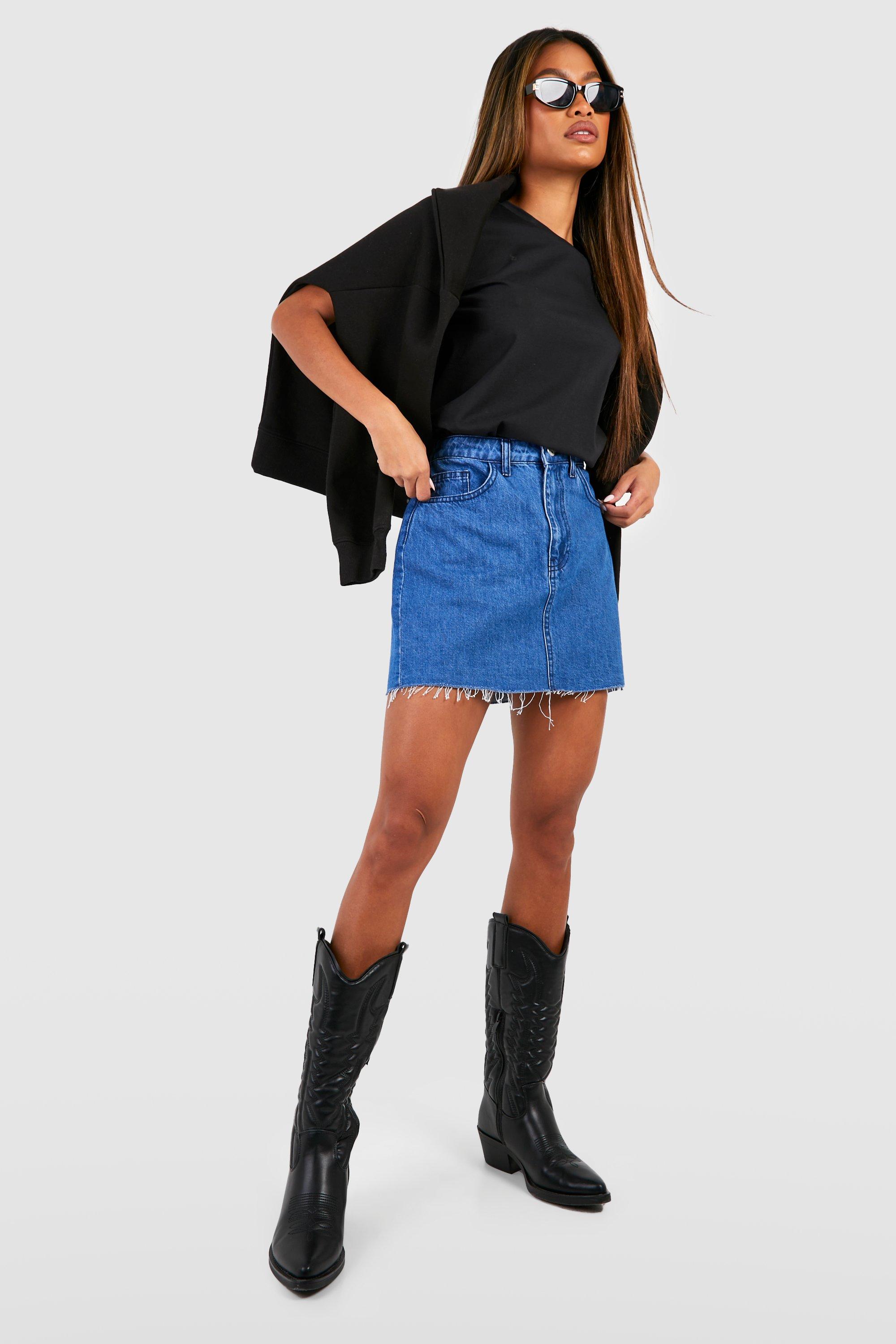 Black denim clearance mini skirt boohoo